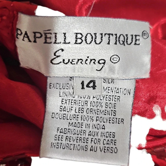 Papell Boutique Beaded Silk Maxi Evening Dress Red Size 14 - Picture 4 of 6